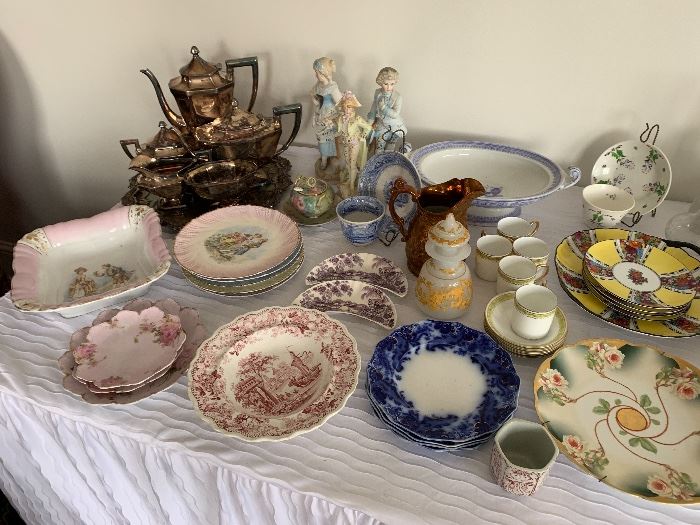 Many pieces of antique chine - flow blue, English, Nippon and more