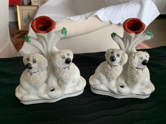 Pair of vintage Staffordshire spill vases