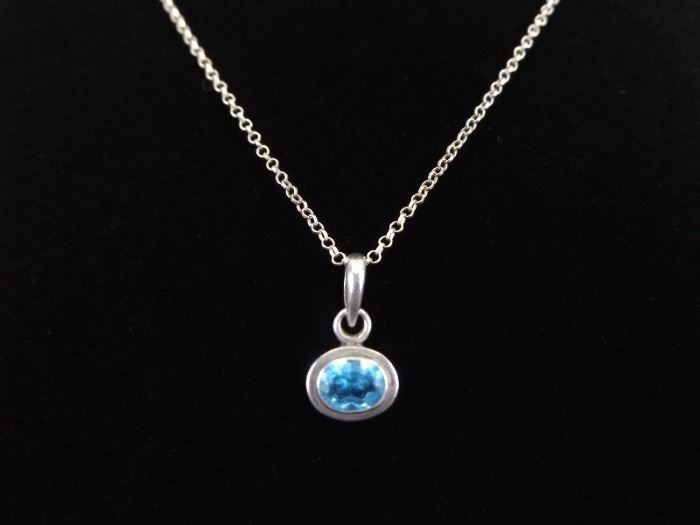 .925 Sterling Silver Faceted Blue Topaz Pendant Necklace
