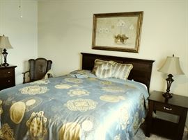 Queen size bed w/mattress (newer but has red wine stain)