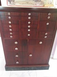 ALL ORIGINAL Dental or Medical Chest on Marble Base with Crystal Nobs, Circa Early 1900's