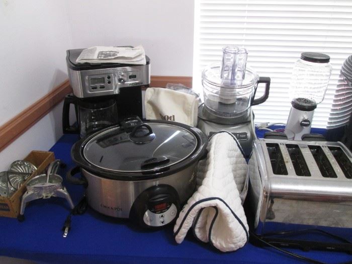 Very Nice Selection of Small Appliances: Panasonic Bread Maker, Rival Food Slicer, Kitchen Aid Processor