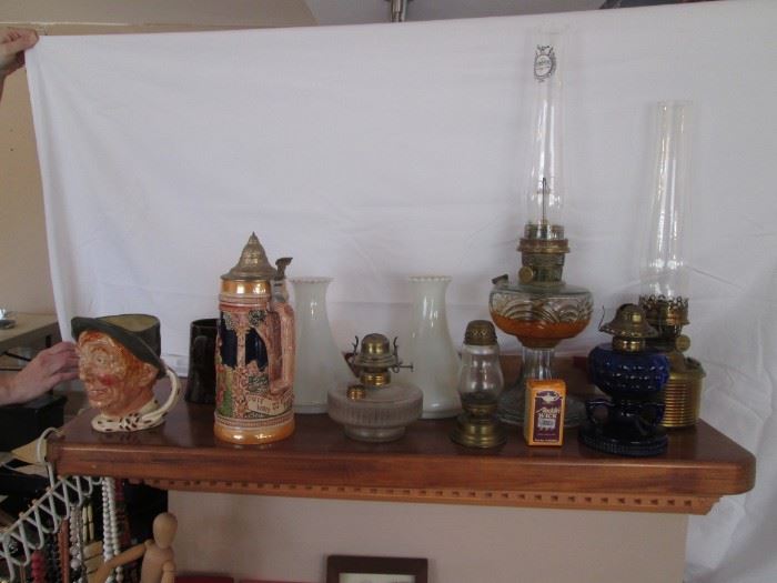 Beer Stein, Germany, Large Toby Jug & Oil Lamp Collection, including Aladdin Washington Drape
