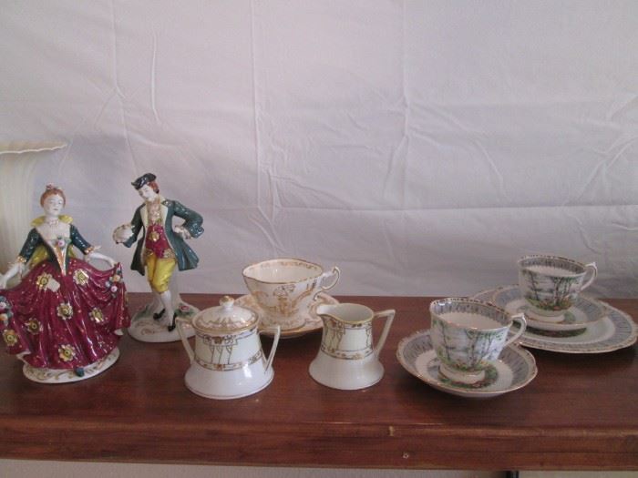 Victorian Pair of Figurines & Cup/Saucer Collectibles
