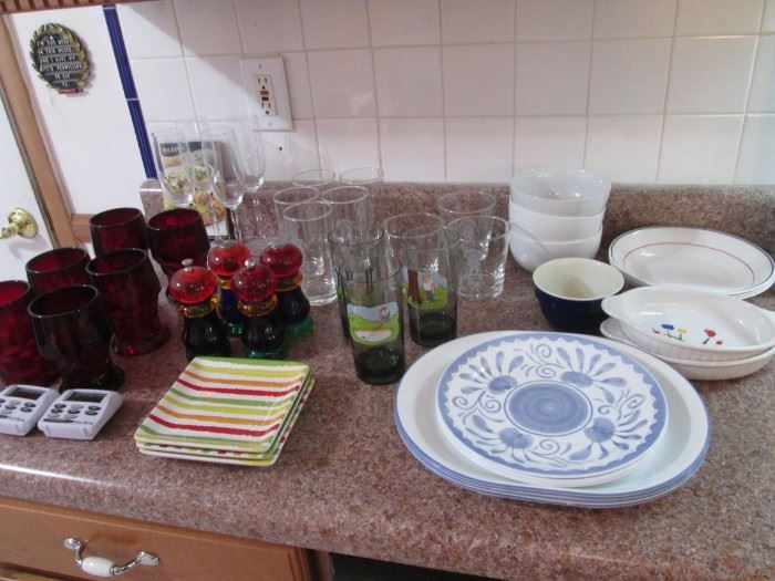 Set of Ruby Red Glasses, Assorted Glassware, Stems & Dishes