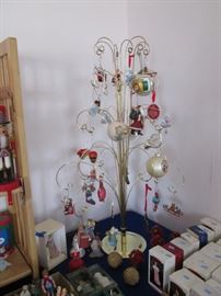 Cute & Practical Gold Ornament Stand, Already Loaded...Goebel, Lenox, Hallmark Keepsakes!