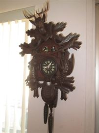 Cuckoo Clock, Black Forest with Elk Carvings, Vintage
