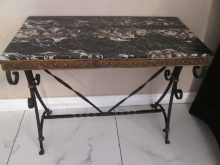 Ornate Marble-Top Table with Metal Frame. Also has a matching Quill Pen in a Marble Desk Holder, Sold Separately!