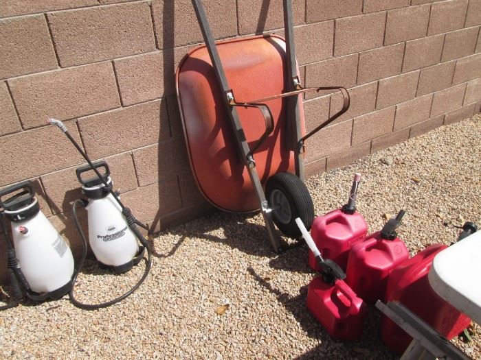 Wheelbarrow, Gas Cans & Pest Control Sprayers