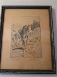"Pack Horse" Etching by Elling William "Bill" Gollings, Circa 1926. Artist born in the Territory of Idaho, 1878.