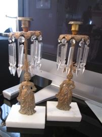 Pair of Jenny Lind Candlesticks with Crystal Prisms. NOTE: We are Selling 9" and 7" Crystal Prisms and Bags of Crystal Tear Drops!
