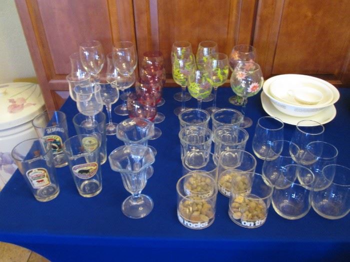 Assorted Wine Stems & Glassware.  4-Guinness Beer Glasses