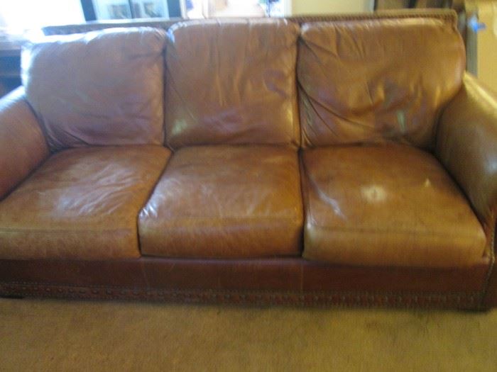 Leather Sofa & Love Seat with Nail Head Detail