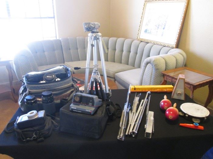 Cameras, Tripod, Music Stands, Several Small Musical Instruments