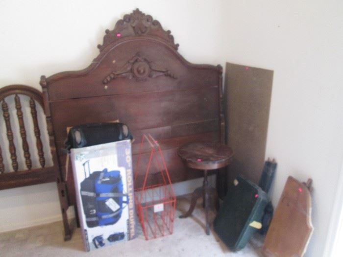 Antique Walnut Headboard - needs TLC; End of Pictures in Outbuilding
