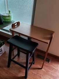 mid-century table and modern stool  