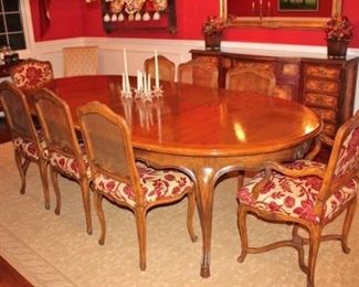 Classic French Style Dining Table with 8 Chairs & Inlaid Credenza