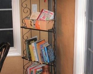 Metal Corner Shelving Unit with Books and Urn