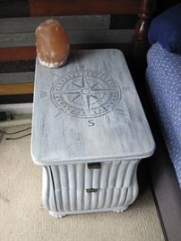 Bed Side Table with Drawers and Nautical Design          Salt Lamp