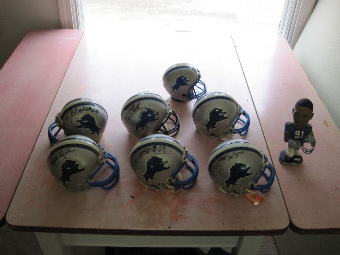 Detroit Lions Autographed Mini-Helmets - Jeff Backus, Chris Cash, Cory Schlesinger, Matt Millen 