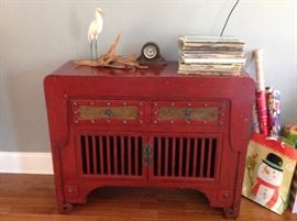 Unusual painted shaped chest with slat front double doors