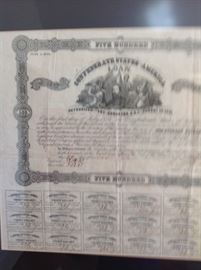 Confederate War Bonds framed