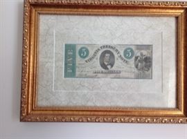 $5.00 Confederate framed bill