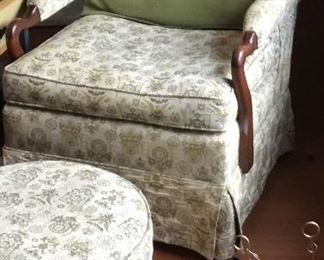 VINTAGE UPHOLSTERED CHAIR AND OTTOMAN