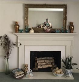 LARGE GILDED MIRROR, MISC. DECOR