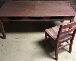 VINTAGE SCHOOL TABLE , CHAIR
