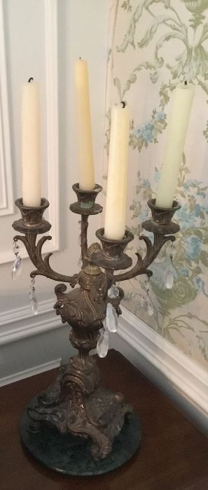 ANTIQUE BRASS/MARBLE CANDELABRA