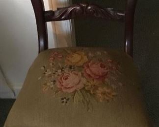 ANTIQUE CHAIR W/NEEDLEPOINT SEAT