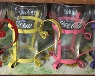 VINTAGE COKE GLASSES W/HOLDERS