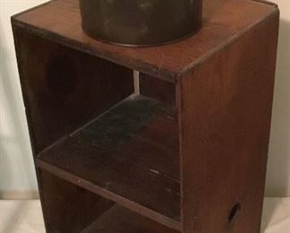 TIN LUNCH PAIL, PRIMITIVE WOODEN SHELF/CRATE