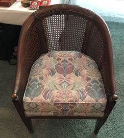 MID-CENTURY CANED BARREL CHAIR