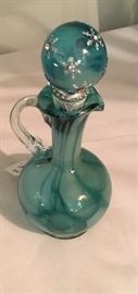 VINTAGE AQUA GLASS CRUET W/STOPPER