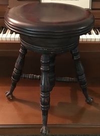 ANTIQUE CLAW FOOT (W/GLASS BALL) PIANO STOOL