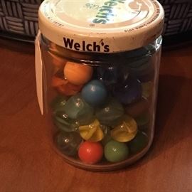 VINTAGE MARBLES IN JELLY JAR
