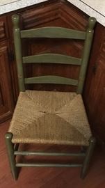 VINTAGE PAINTED RATTAN BOTTOM LADDER BACK CHAIR