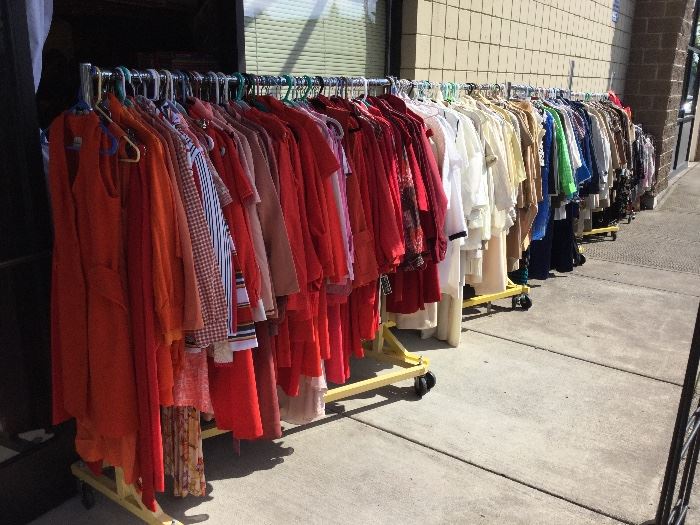 z-racks of vintage 50s, 60s, and 70s clothing 