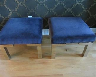 PAIR OF CHROME UPHOLSTERED OTTOMANS