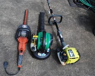Black and Decker hedge trimmers, Weedeater FB25 Blower and Ryobi S430 Weed eater