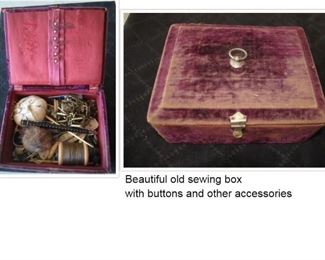Old sewing box with buttons and other accessories.