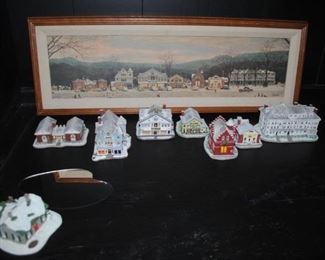 Norman Rockwell Main Street print on canvas and matching village pieces