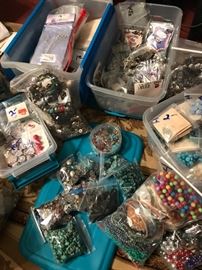 Hundreds of bags of beads, jewelry making components, buttons