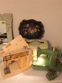 Singer Genie 354, Singer 185K, Hand-Painted Metal Tray