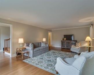 living room furniture, tv console by Hooker furniture, tv's