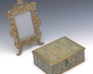  Bronze Humidor Box by Erhard  Sohne of Schwabisch Gmund, Germany, ca. 1900, and a Bronze Picture Frame 