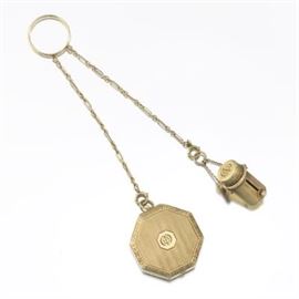  Tiffany  Co. Art Deco 14k Gold Compact and Lipstick on Finger Ring 