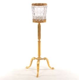 24k Gold Plated and Crystal Champagne Bucket on Stand, William Adams, Italy
